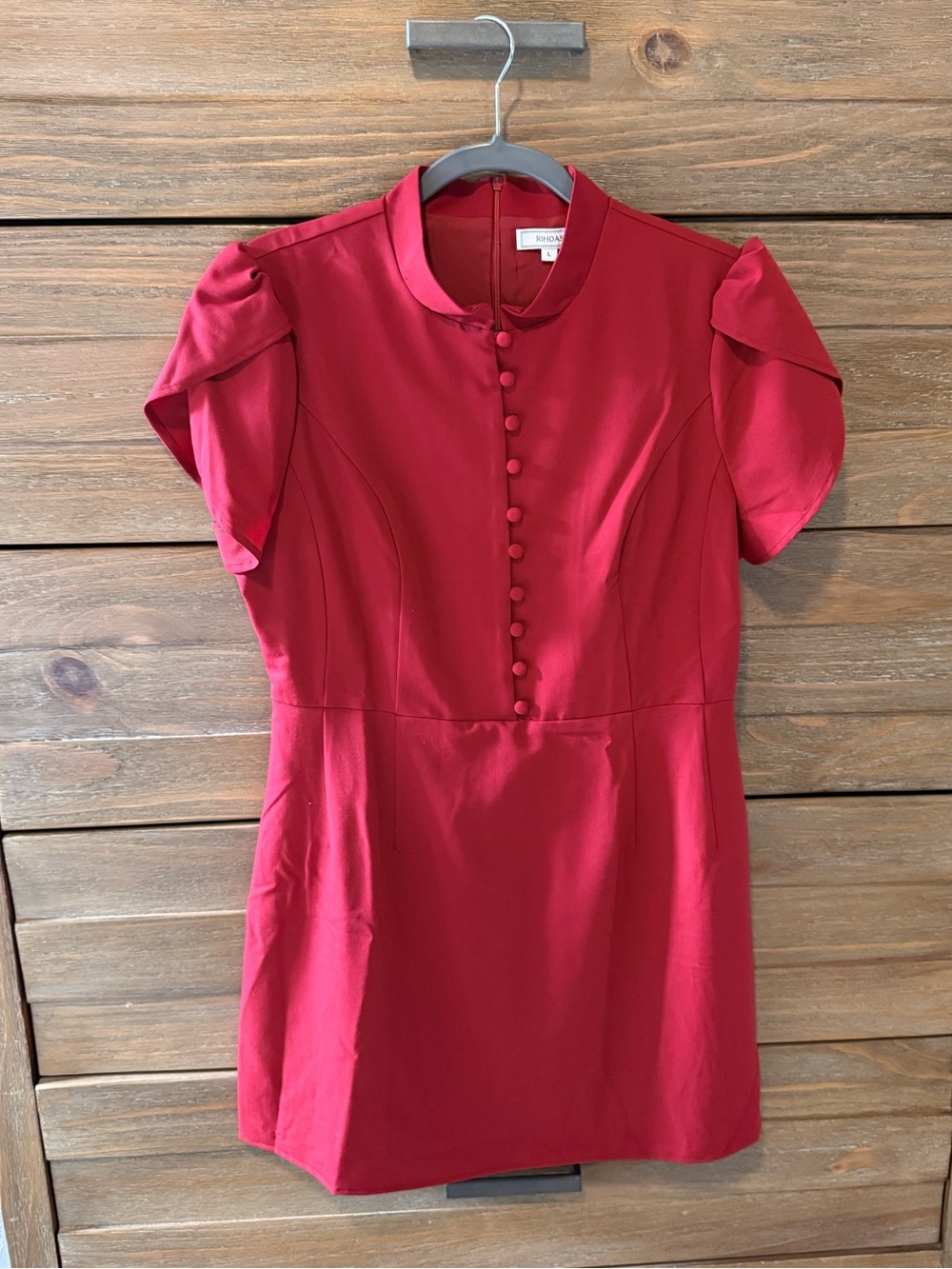 RIHOAS Red Button-Front Mini Dress with Puff Sleeves